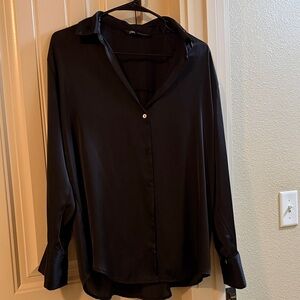 Zara Satin Button-Up Blouse